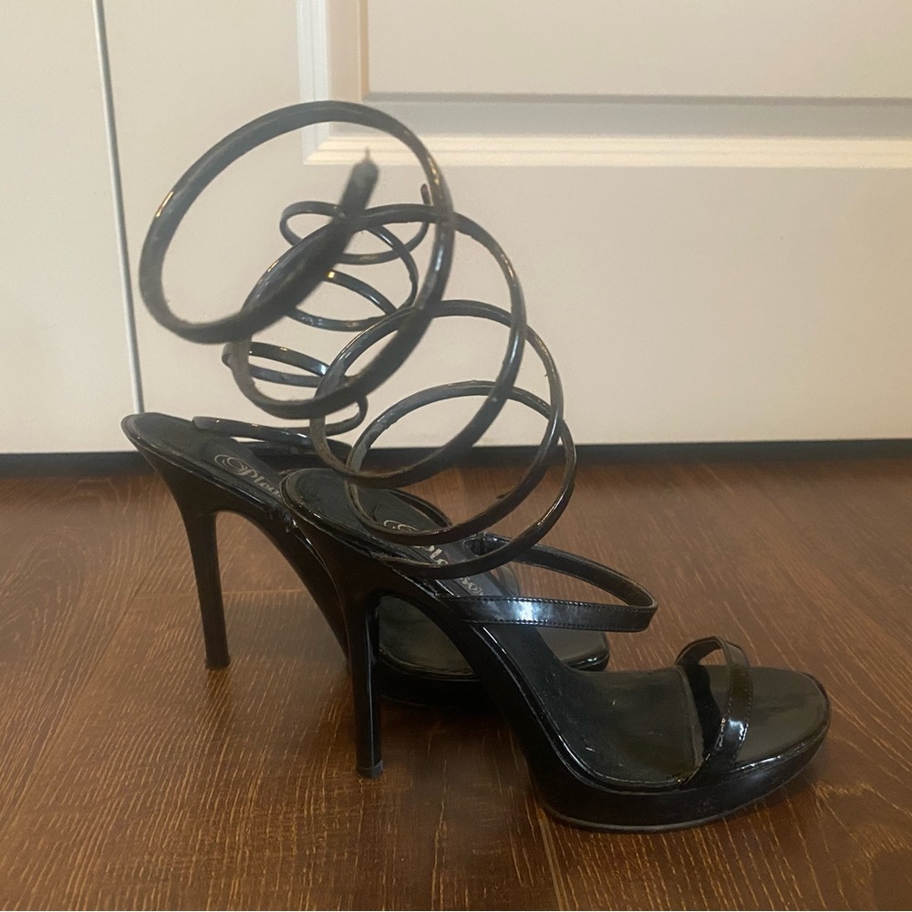 Black Patent Stripper Heels